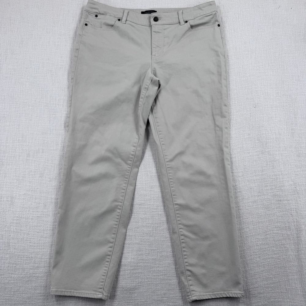 Talbots Flawless Five-Pocket Boyfriend Jeans Khaki Grey Twill Denim Womens 14